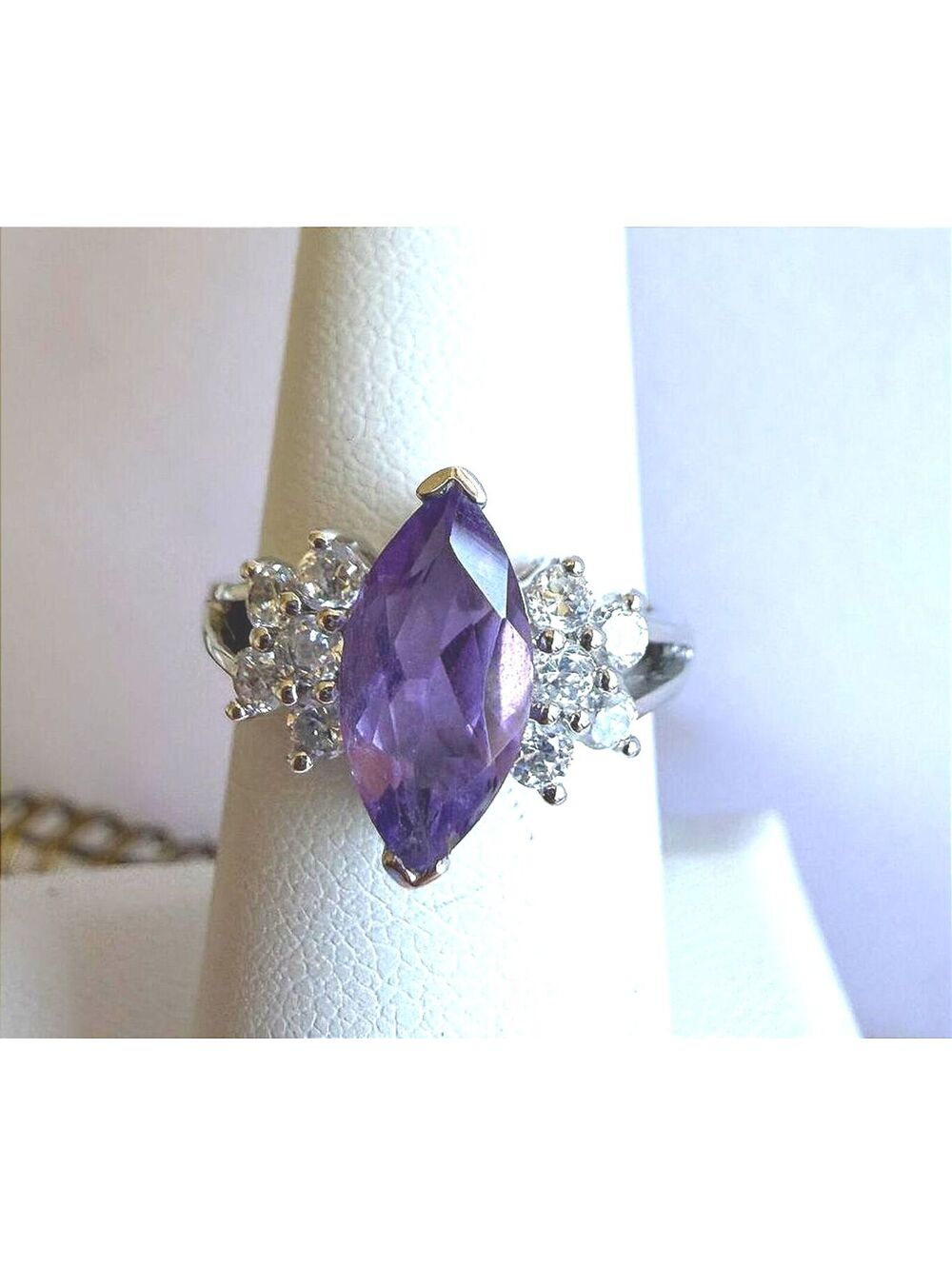 Sterling Silver Amethyst and Cubic Zirconia Ring Size 6
